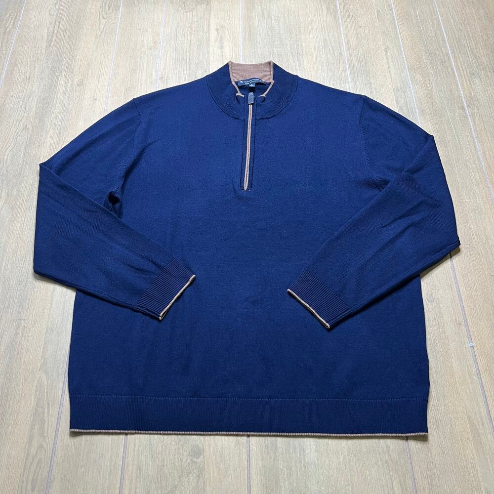 Hart Schaffner Marx Extra Fine Merino Wool Quarter Zip Sweater Mens XL  Blue